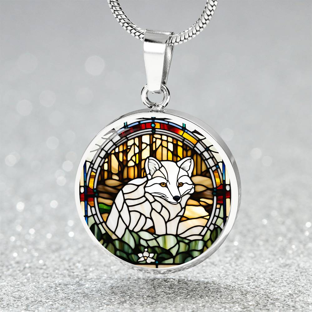 White Arctic Fox Engraved Celtic Native American Zodiac Animal Charm Pendant Personalized Necklace Protection Spirit Companion Jewelry Gift