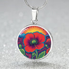 August Birthflower Poppy Trippy 70s 80s Art Pendant Necklace, Boho hippie Retro Poppies Floral Jewelry, Groovy Vintage Art Gift for Her