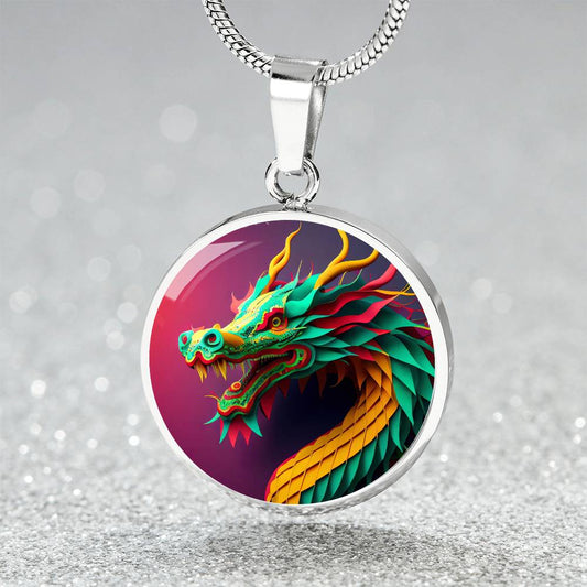 Dragon Pendant Necklace, Jewelry Gift, Chinese Zodiac Animal, 2024 Lunar New Year Pendant, Illuminated Mythical Celestial Dragon Guardian