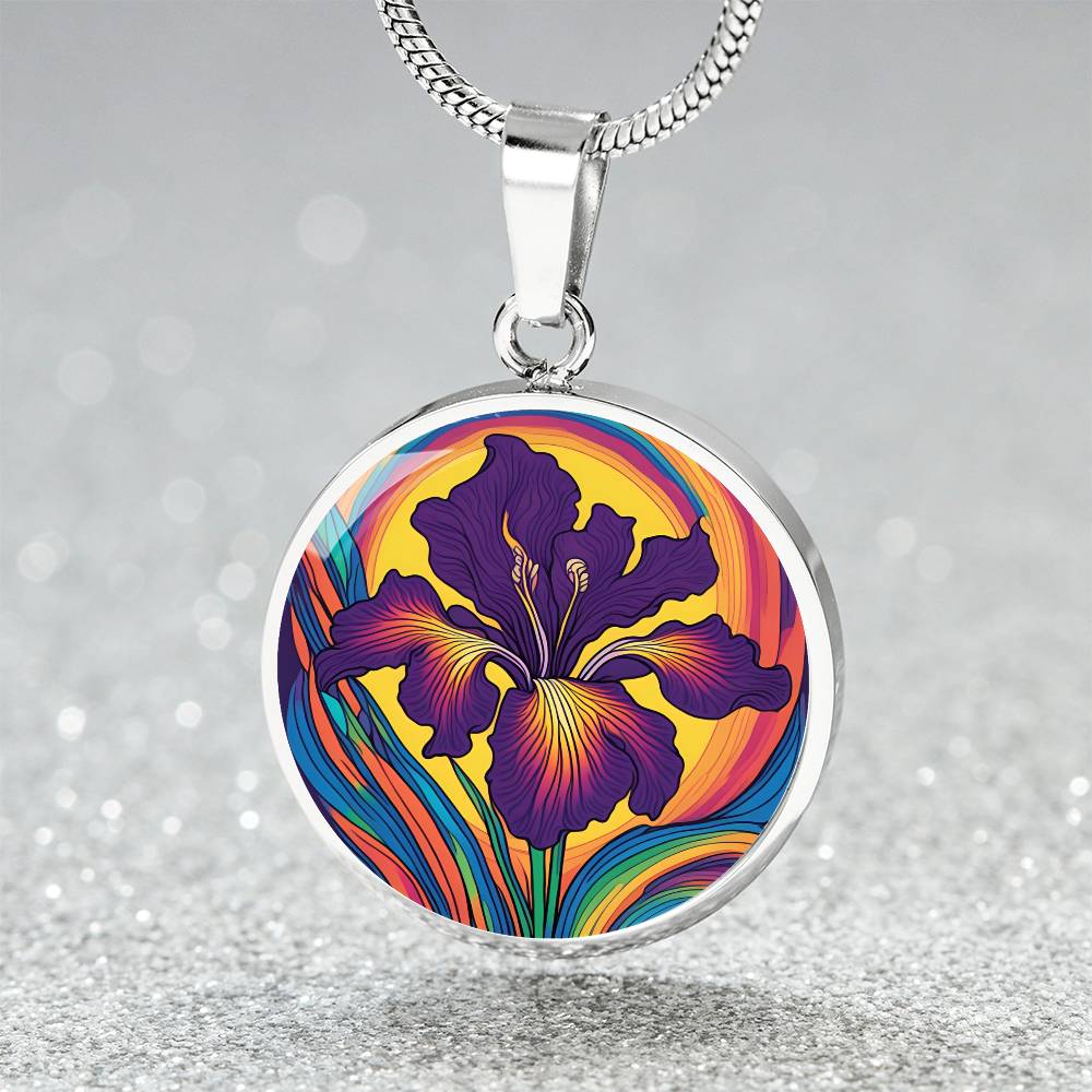 Iris Necklace, Birth Flower Necklace Silver, Birth Month Flower Necklace, Birth Flower Jewelry, February Birthday Gift, Engraved Necklace