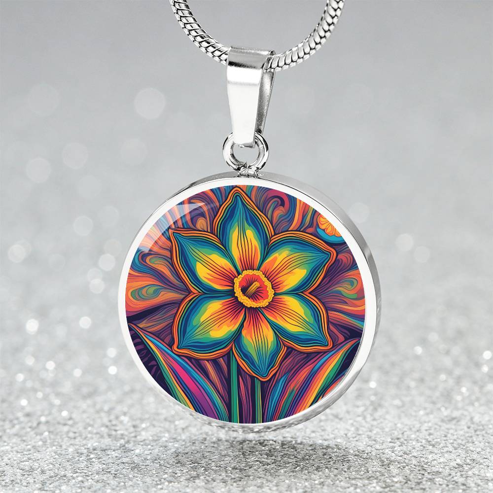 Daffodil Necklace, Personalized March Birth Month Flower Jewelry, Engravable Gold Floral Charm Pendant Gift For Birthdays & Mothers Day