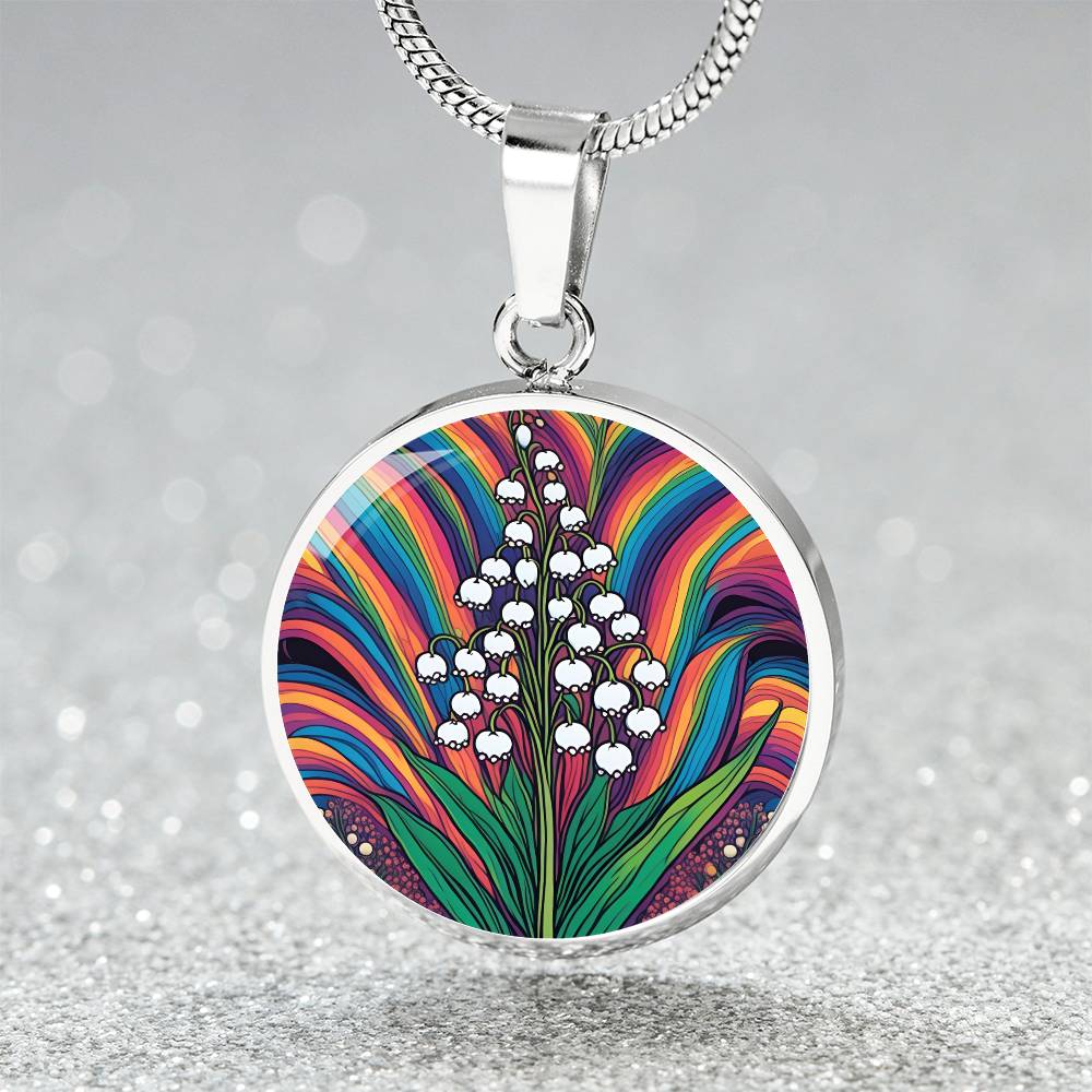Lily of the Valley, May Birth Month Flower Pendant Necklace Gift, Floral Trippy Art, Daisies Vintage rave birth flower, Groovy Boho Hippie