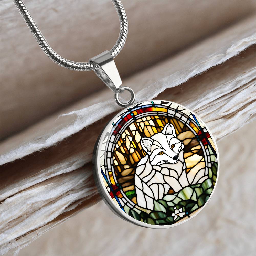 White Arctic Fox Engraved Celtic Native American Zodiac Animal Charm Pendant Personalized Necklace Protection Spirit Companion Jewelry Gift