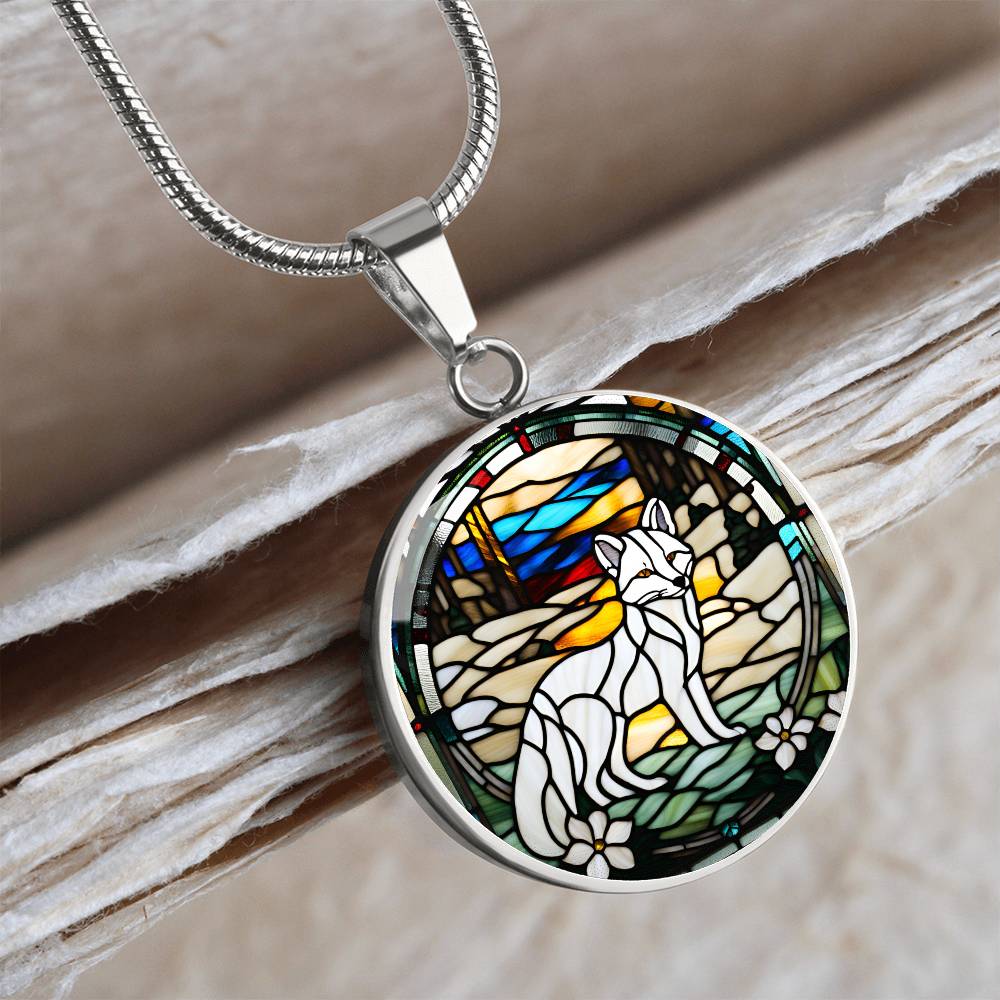 White Arctic Fox Engraved Celtic Native American Zodiac Animal Charm Pendant Personalized Necklace Protection Spirit Companion Jewelry Gift