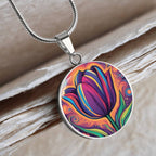 Tulip Necklace July Birth Month Flower Jewelry Plant Lover Gift Engraved Gold Floral Pendant Valentines Mothers Day Tulips Nature Lover Gift