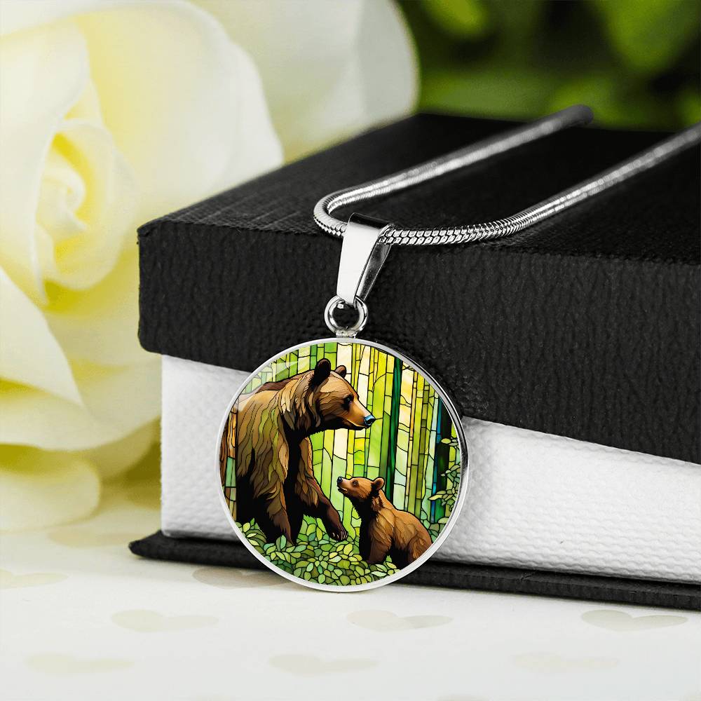 Personalized Pendant Necklace Gift For Mom Grandma Mama Bear and Cub Forest Nature Wildlife Jewelry Momma Bear Baby Shower Gift For Birthday