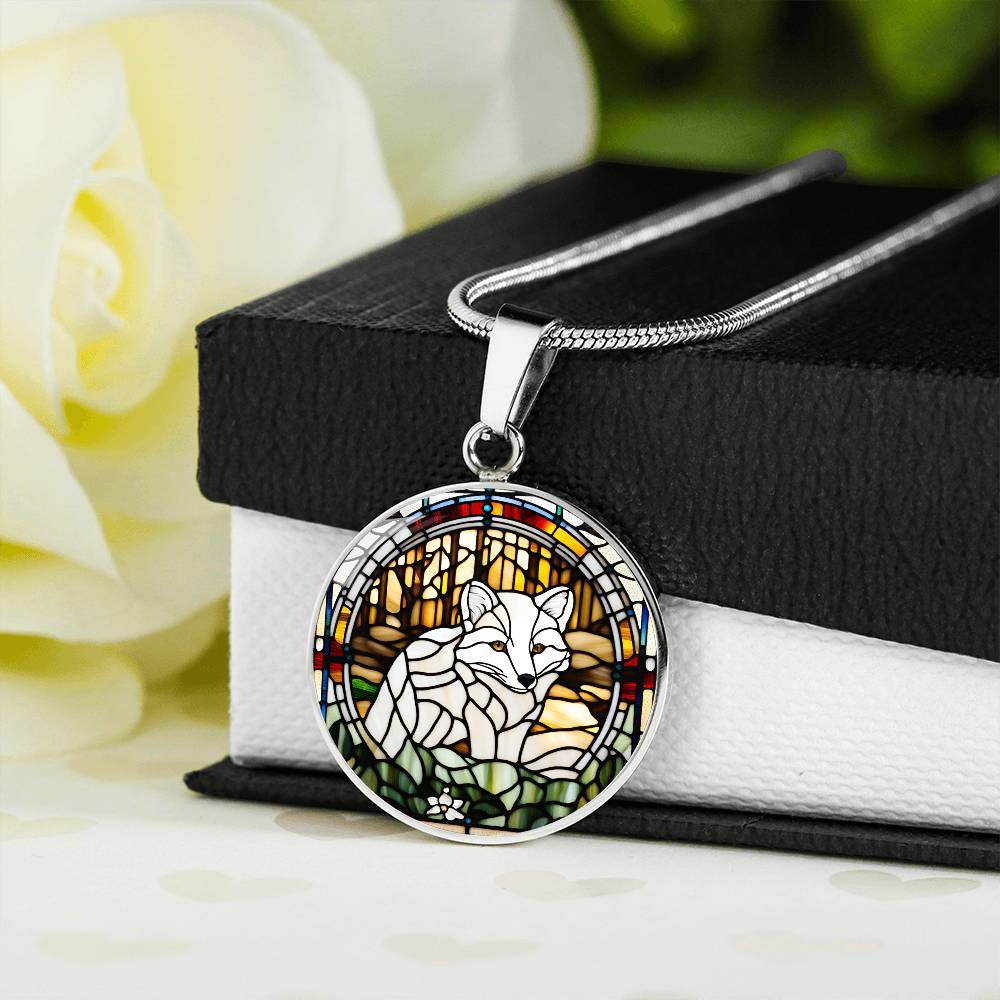 White Arctic Fox Engraved Celtic Native American Zodiac Animal Charm Pendant Personalized Necklace Protection Spirit Companion Jewelry Gift