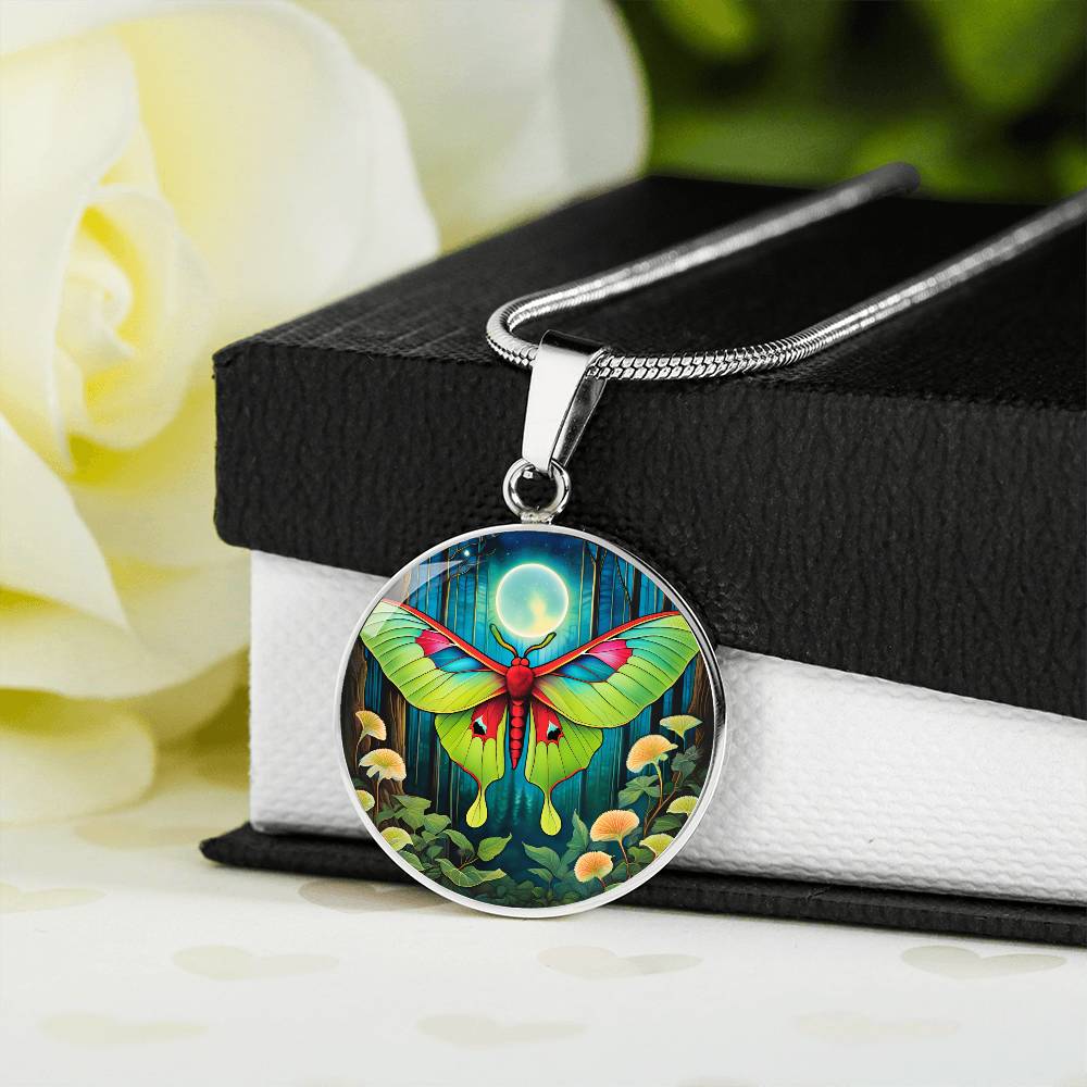 Luna moth pendant, Luna moth jewelry , Butterfly Celestial pendant, Lunar Cycle, Cottagecore insect jewelry, Metaphysical actias luna Chain