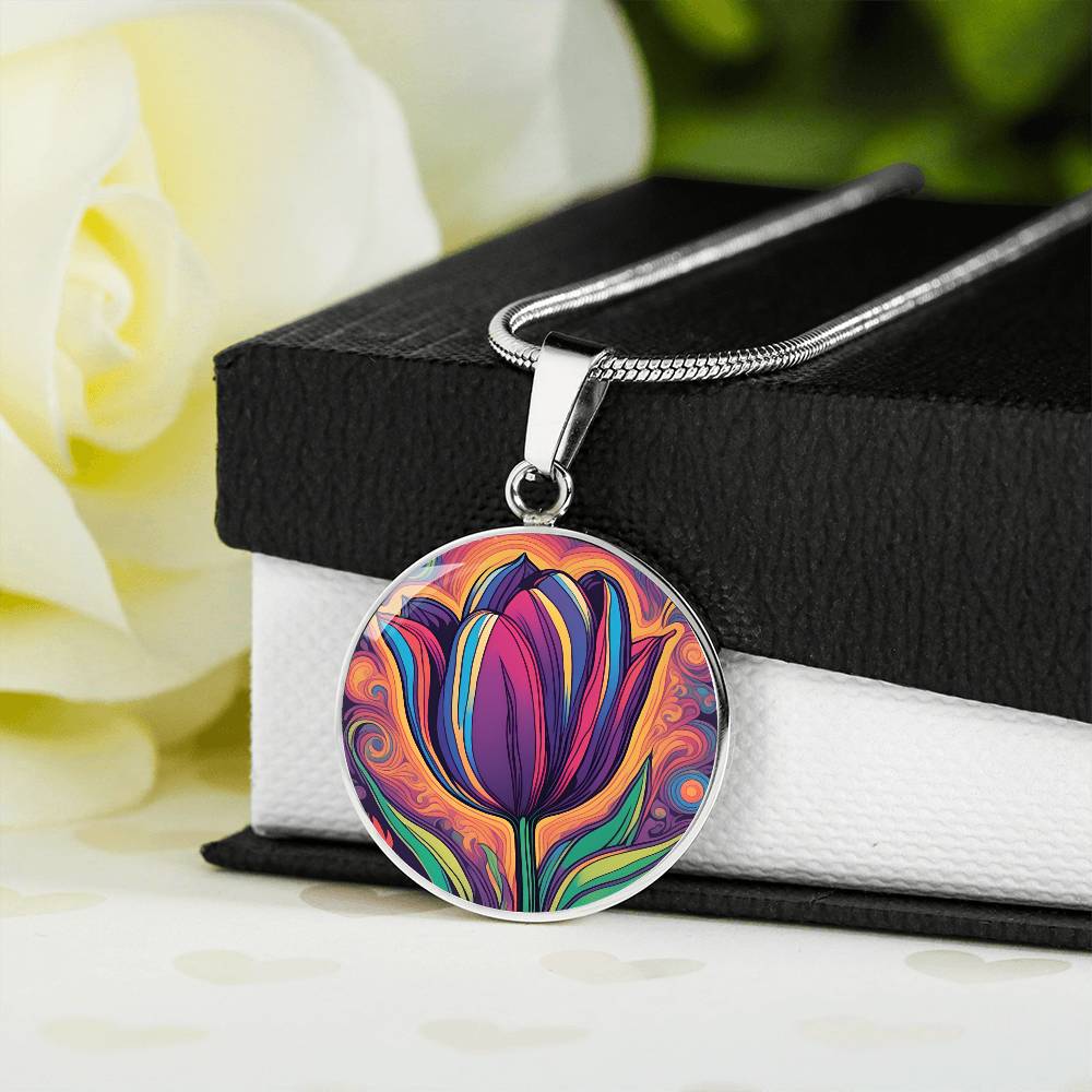 Tulip Necklace July Birth Month Flower Jewelry Plant Lover Gift Engraved Gold Floral Pendant Valentines Mothers Day Tulips Nature Lover Gift