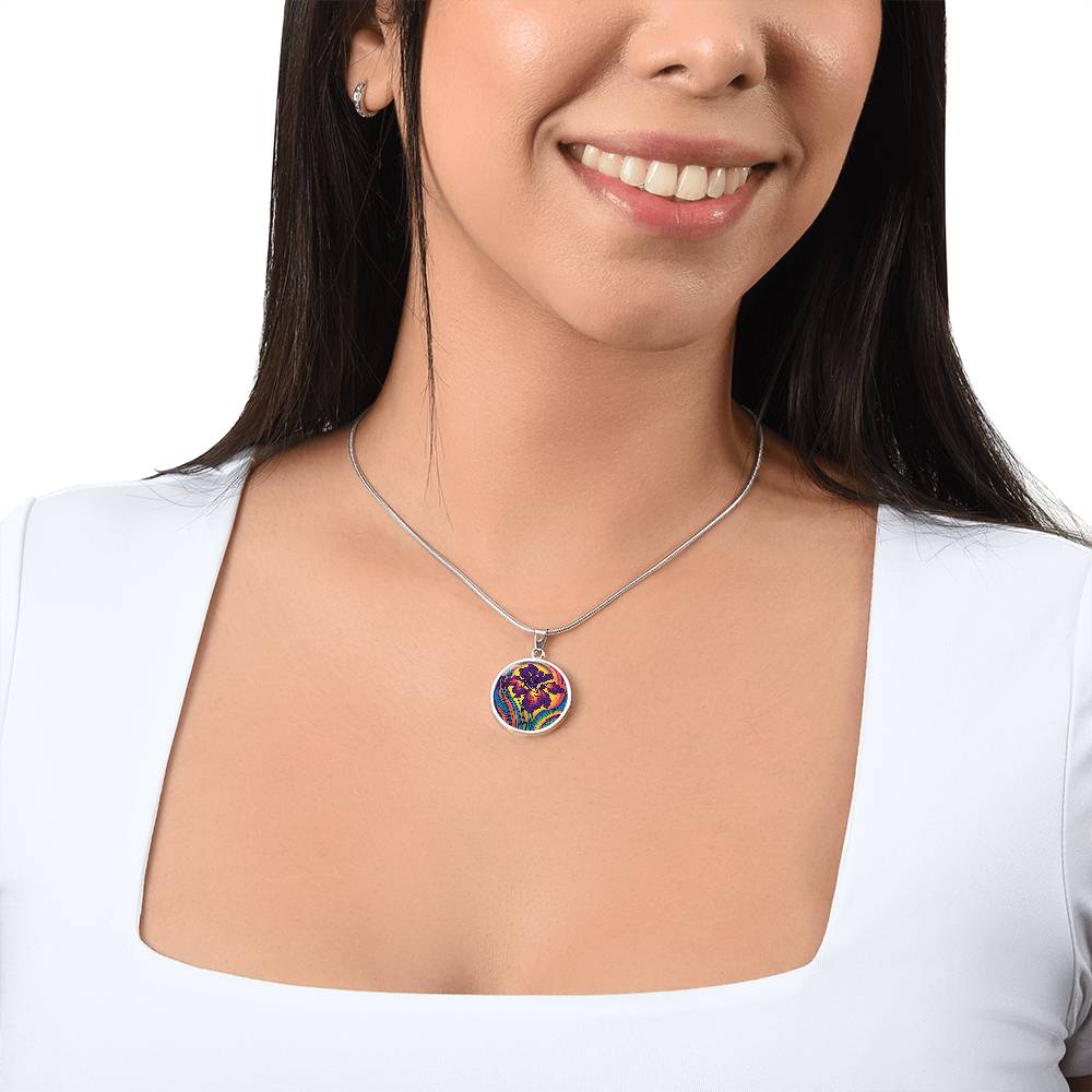 Iris Necklace, Birth Flower Necklace Silver, Birth Month Flower Necklace, Birth Flower Jewelry, February Birthday Gift, Engraved Necklace