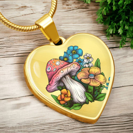 Pendant Necklace Cottagecore Mushrooms Illustration Mushroom Autumn Watercolor Nature Cute Fungi Forest Floral Magic Plant Colorful Woodland