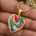 Agate Marble Fluid Art Texture Pendant Necklace Contemporary Glitter Design Rainbow Alcohol Ink Background Modern Abstract Colorful Art