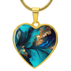 Abstract Alcohol Ink Pendant Necklace Modern Fluid Art Marble Texture Acrylic Paints Purple Blue Gold Trendy Contemporary Art Design
