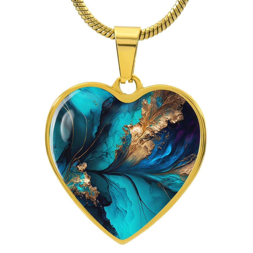 Abstract Alcohol Ink Pendant Necklace Modern Fluid Art Marble Texture Acrylic Paints Purple Blue Gold Trendy Contemporary Art Design
