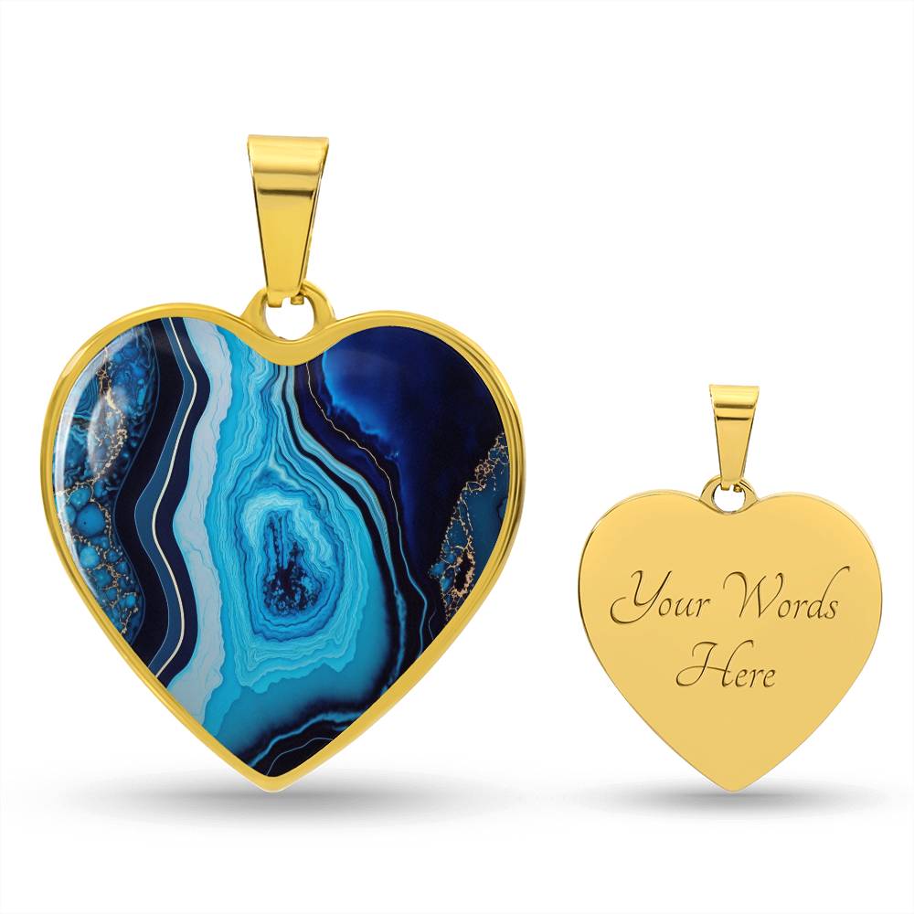 Alcohol Ink Pendant Necklace Blue Gold Wanderlust Jewelry Trendy Fluid Art Colorful Abstract Background Stainless Steel Gold Base