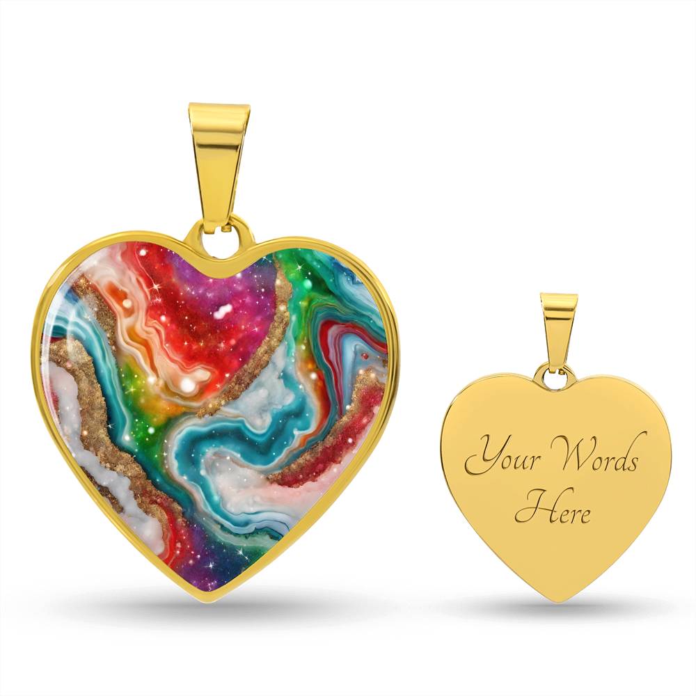 Agate Marble Fluid Art Texture Pendant Necklace Contemporary Glitter Design Rainbow Alcohol Ink Background Modern Abstract Colorful Art