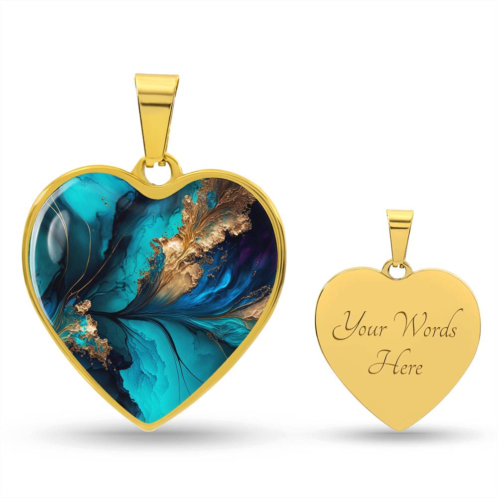 Abstract Alcohol Ink Pendant Necklace Modern Fluid Art Marble Texture Acrylic Paints Purple Blue Gold Trendy Contemporary Art Design