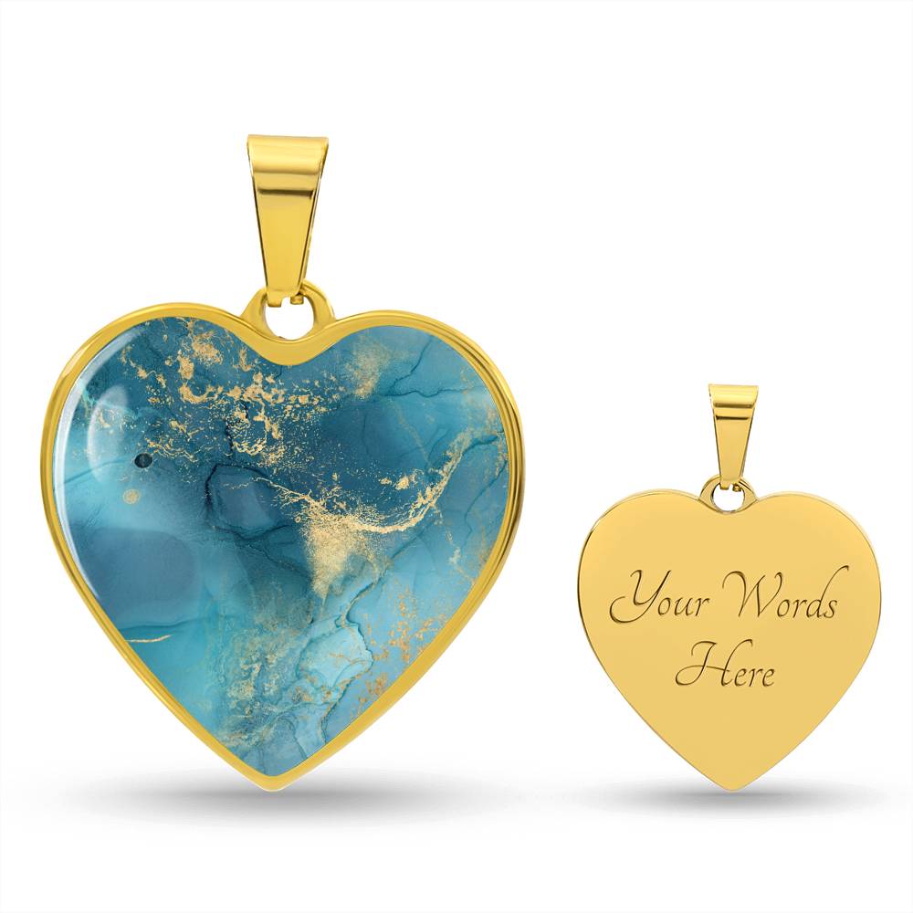 Alcohol Ink Pendant Necklace Blue Gold Wanderlust Jewelry Trendy Fluid Art Colorful Abstract Backgroud Stainless Steel Gold Base
