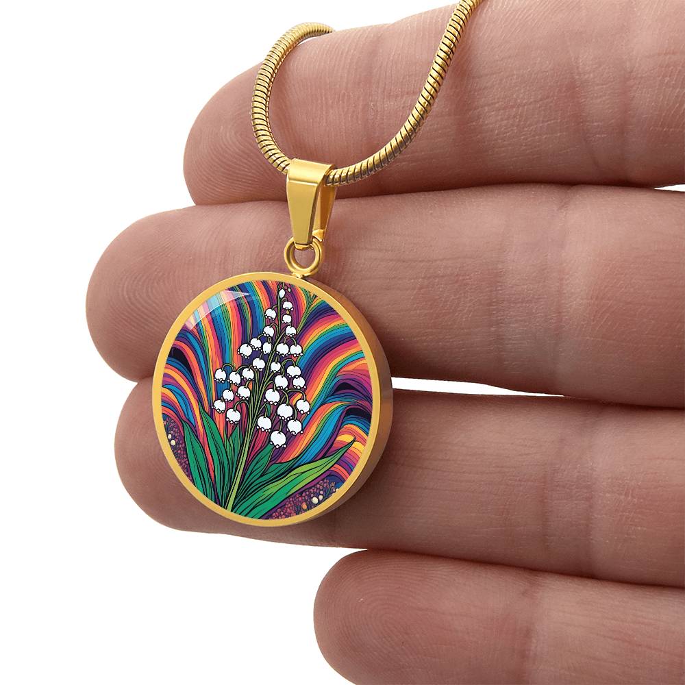 Lily of the Valley, May Birth Month Flower Pendant Necklace Gift, Floral Trippy Art, Daisies Vintage rave birth flower, Groovy Boho Hippie