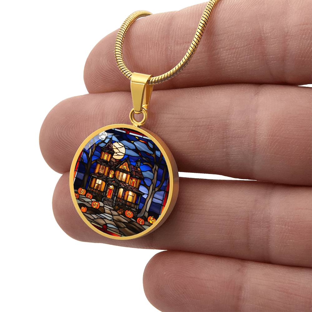 Halloween Haunted Home Necklace, Personalized Day of the Dead Jewelry Spooky Season Ghost Charm Pendant October Birthday Gift For Her or Him