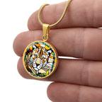 Jaguar Engraved Celtic Native American Zodiac Animal Charm Pendant Stained Glass Art Necklace Protection Spirit Dream Cat Jewelry Gift