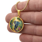 Vibrant Elephant Pendant Necklace Tropical Forest Floral Jewelry Jungle Art Charm, Animal and Nature Lovers Necklace Gift for Her, Him Gift