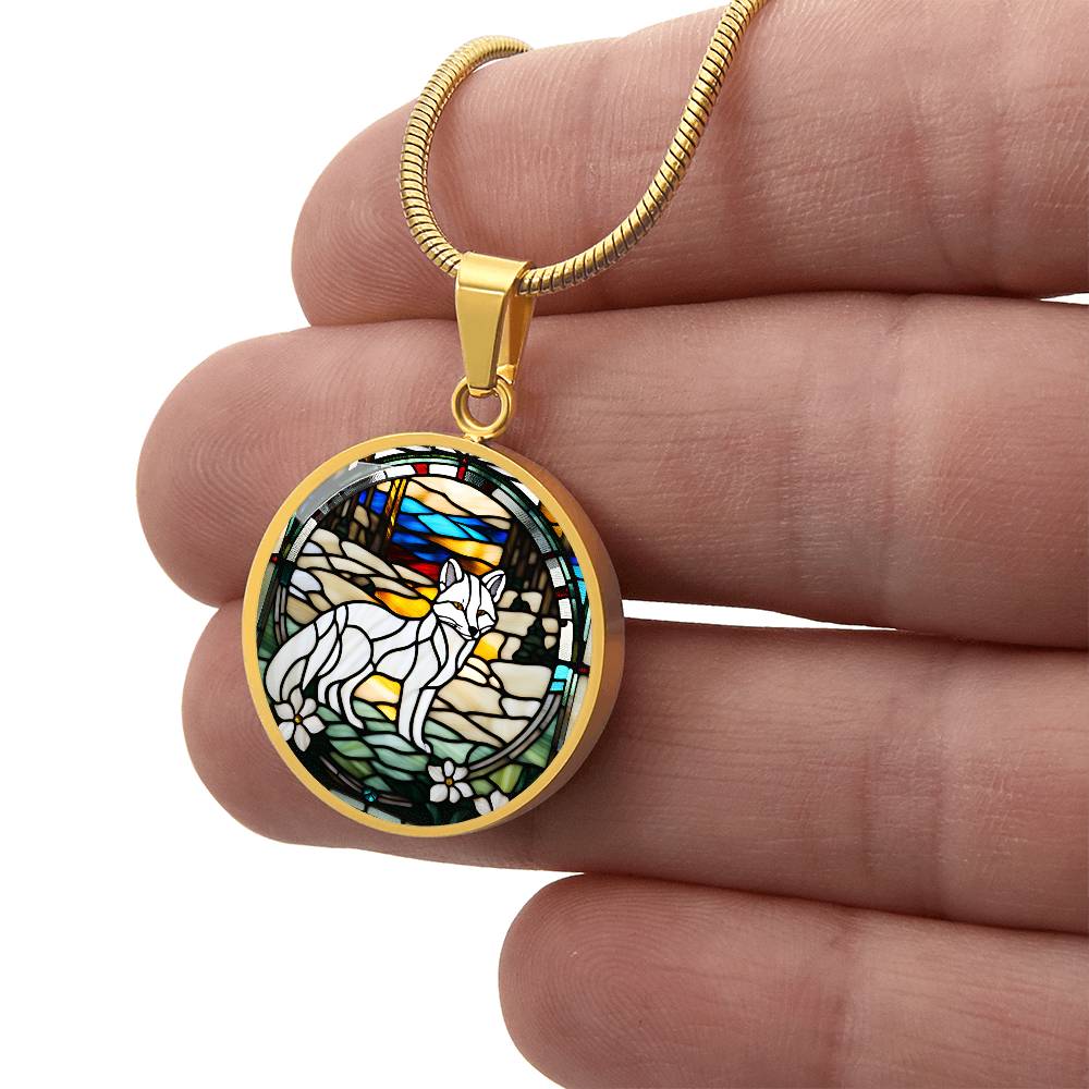 White Arctic Fox Engraved Celtic Native American Zodiac Animal Charm Pendant Personalized Necklace Protection Spirit Companion Jewelry Gift