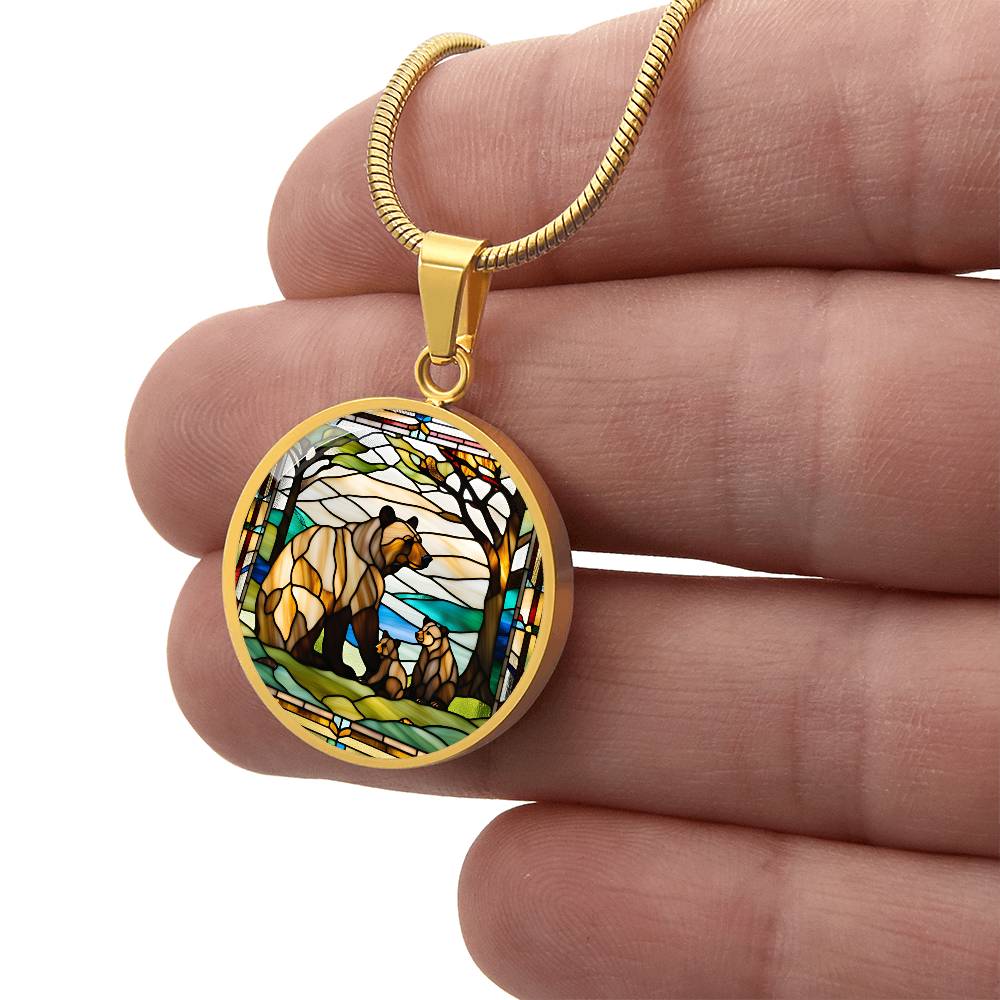 Mama Bear and Cub Stained Glass Personalized Pendant Necklace Gift For Mom Grandma Jewelry Momma Bear Baby Shower Gifts For Birthday