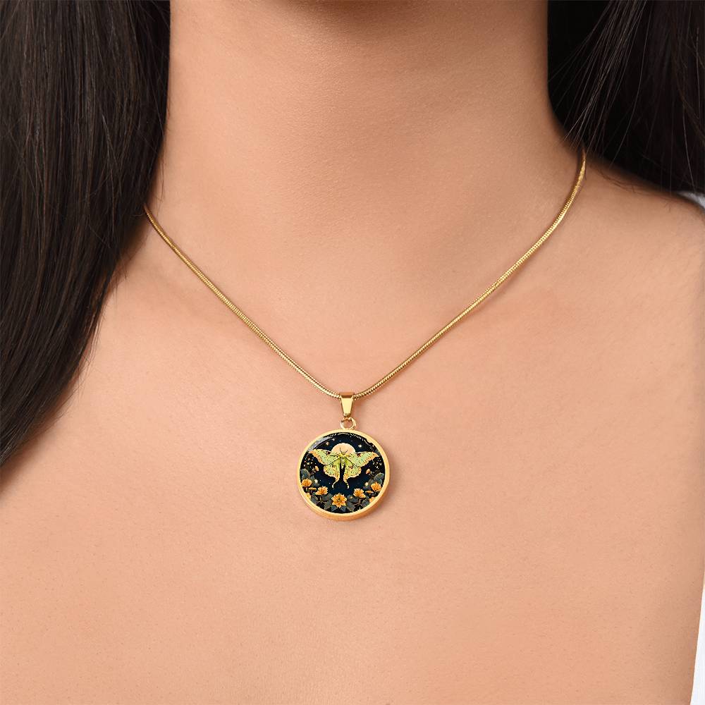 Luna moth pendant, Luna moth jewelry , Butterfly Celestial pendant, Lunar Cycle, Cottagecore insect jewelry, Metaphysical actias luna Chain
