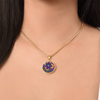 July Birth Flower Larkspur Trippy 70s 80s Art Pendant Necklace, Boho hippie Retro Floral Jewelry Larkspur Groovy Vintage Art Gift For Her