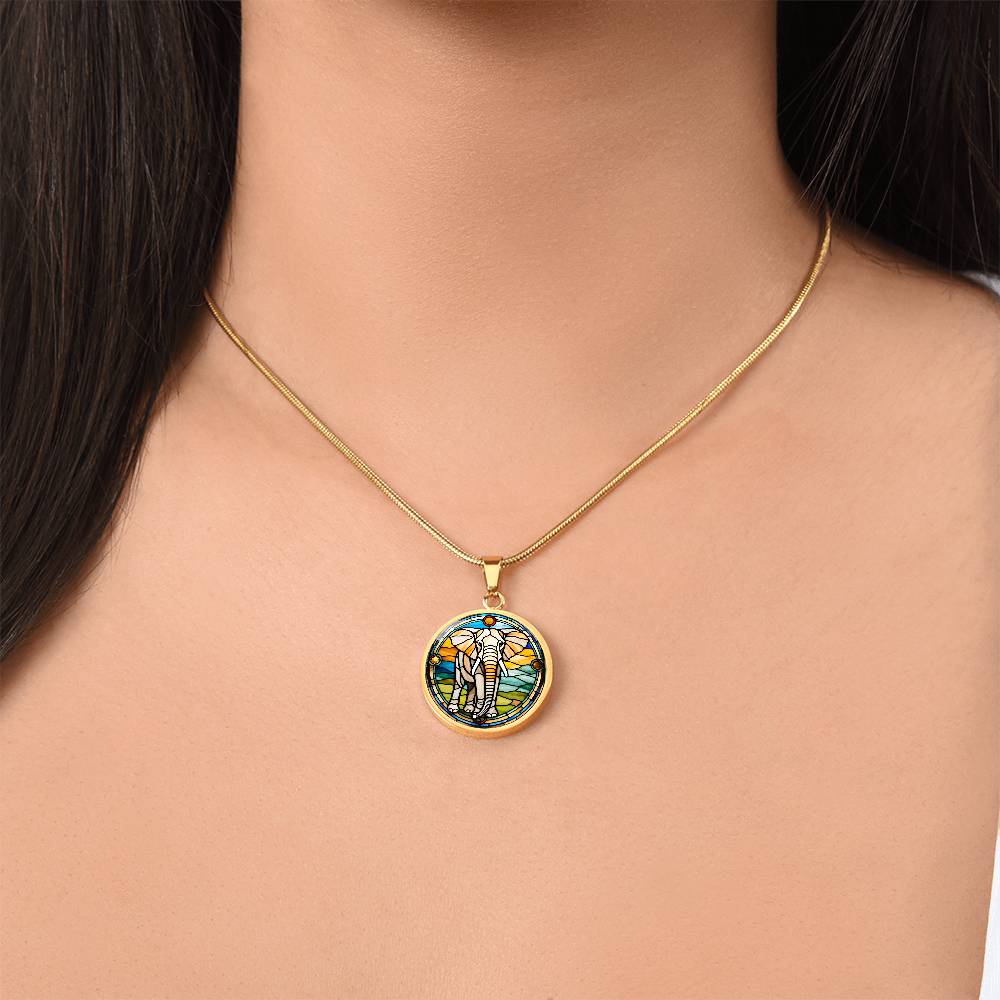 Elephant Faux Stained Glass Personalized Pendant Necklace Gift For Exotic Animal Lover Jewelry For Birthday Gift For Daughter Christmas Gift