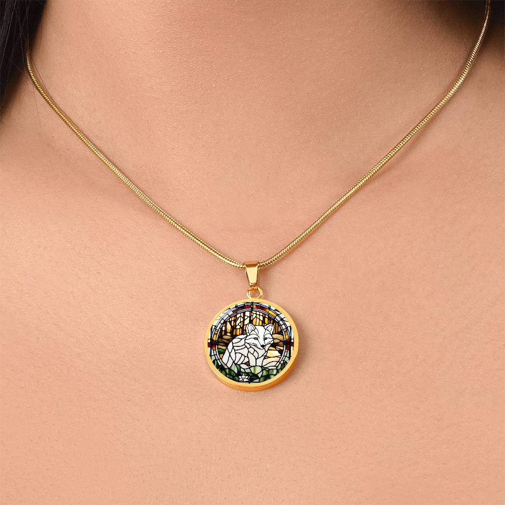 White Arctic Fox Engraved Celtic Native American Zodiac Animal Charm Pendant Personalized Necklace Protection Spirit Companion Jewelry Gift