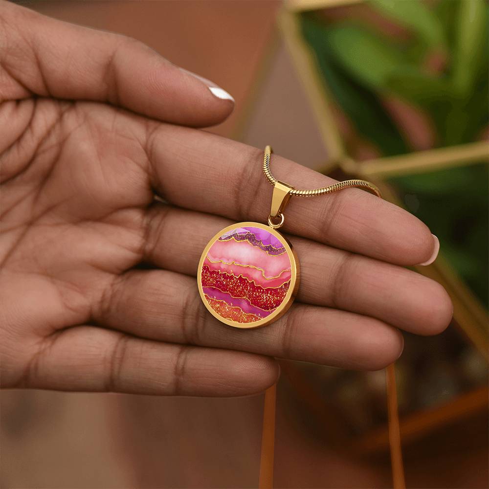 Alcohol Ink Pendant Necklace  Red Maroon Crimson Shades Wanderlust Jewelry Trendy Fluid Art Colorful Abstract Background Modern Art