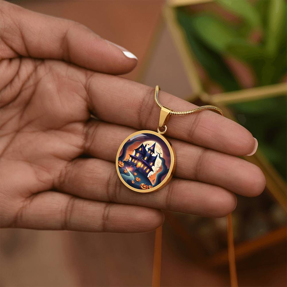 Halloween Haunted Home Necklace, Personalized Day of the Dead Jewelry Spooky Season Ghost Charm Pendant October Birthday Gift For Her or Him