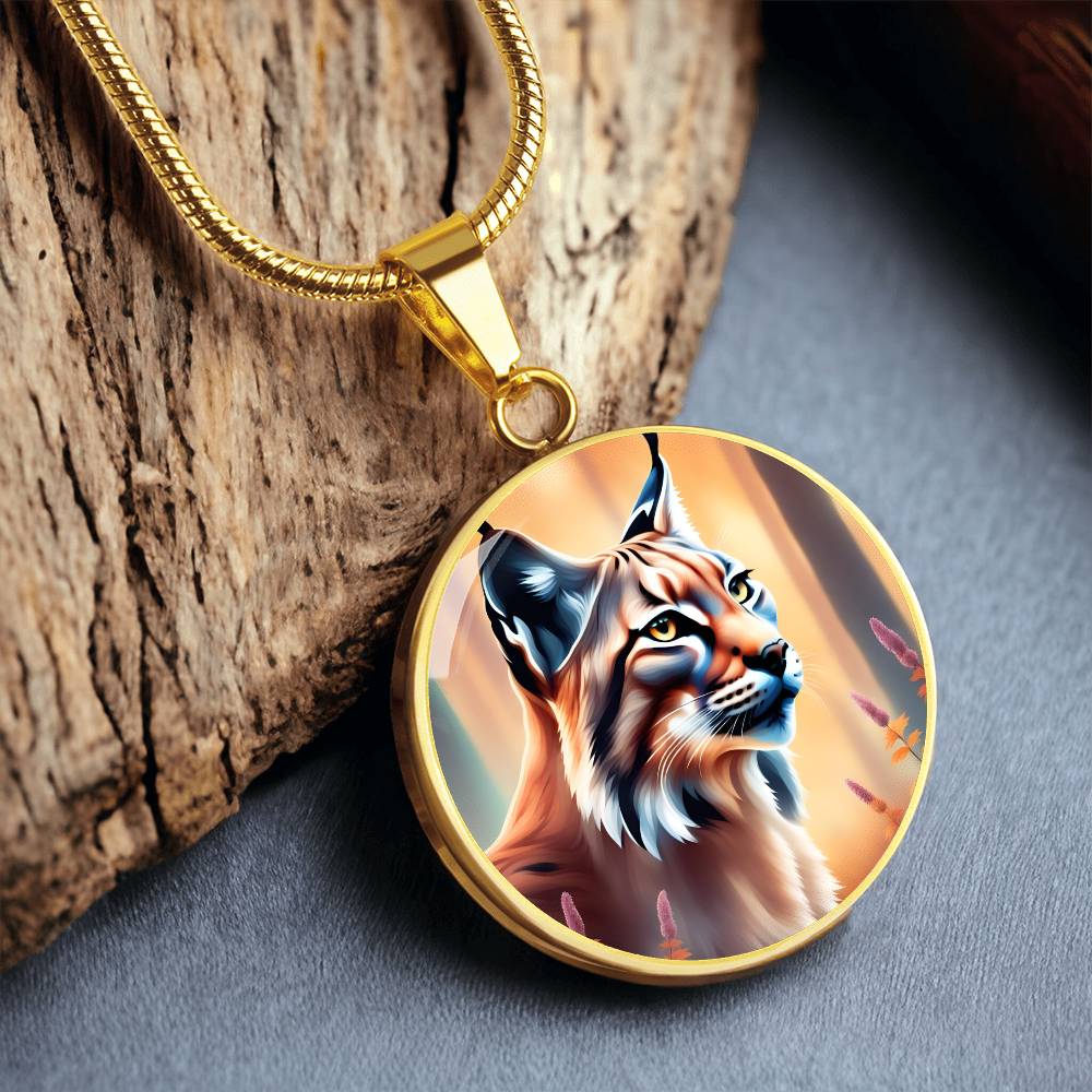 Lynx Pendant Necklace Personalized Engraved Celtic Cat Lover Jewelry Zodiac Charm Spirit Animal Mystical Wildcat Gift for Her Mother Wife