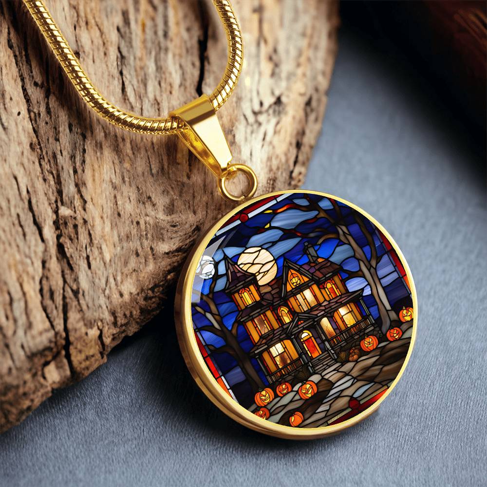 Halloween Haunted Home Necklace, Personalized Day of the Dead Jewelry Spooky Season Ghost Charm Pendant October Birthday Gift For Her or Him