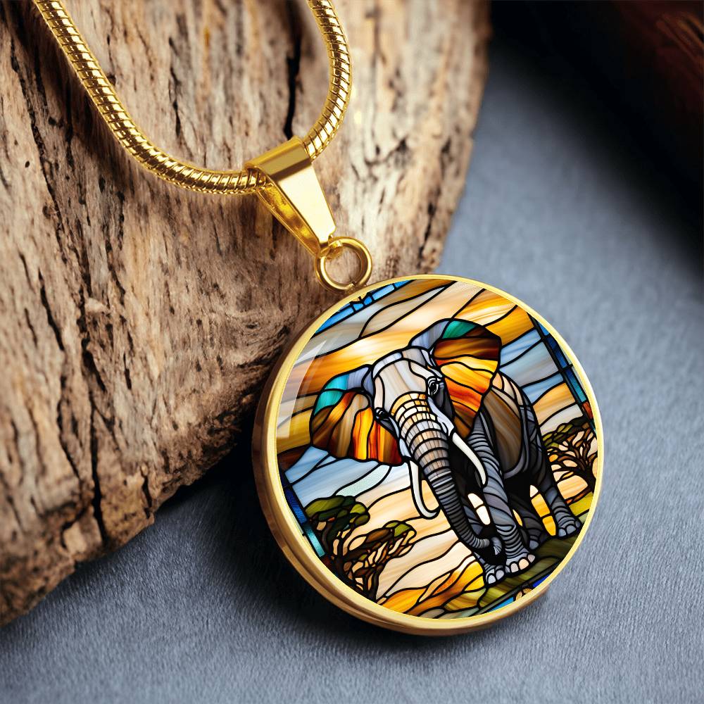 Elephant Faux Stained Glass Personalized Pendant Necklace Gift For Exotic Animal Lover Jewelry For Birthday Gift For Daughter Christmas Gift