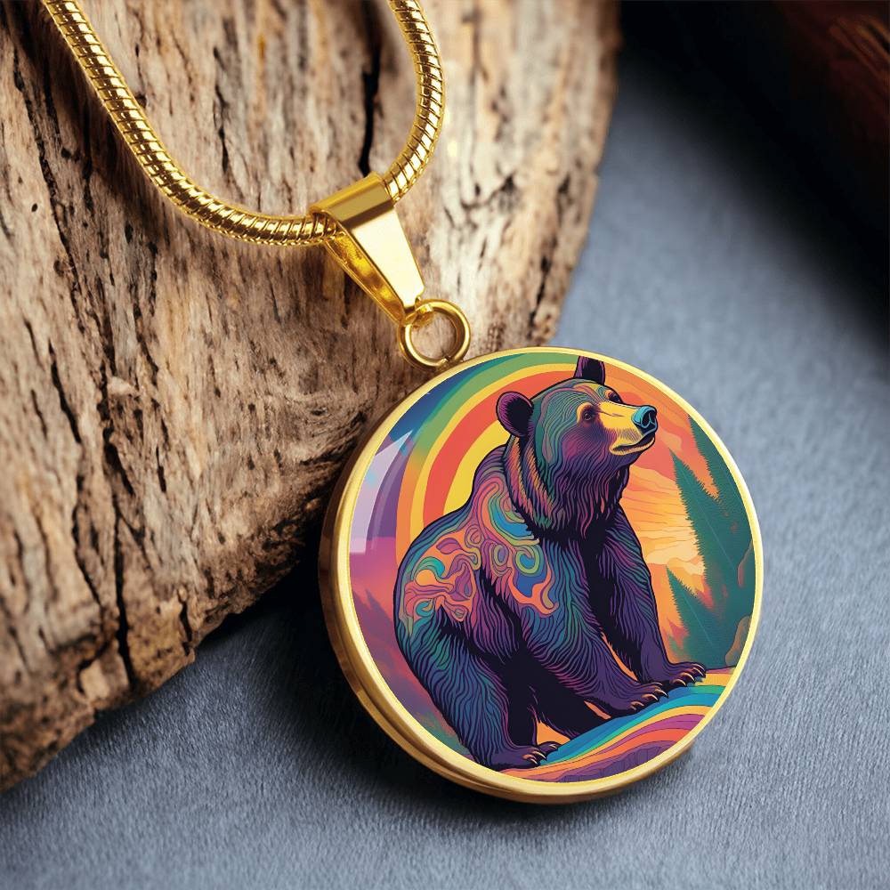Dreamy Bear Pendant Necklace Gift, Magical Forest Wildlife Jewelry Moonlit Twilight Pastel Flowers Gift For Mom Grandma Mama Bear birthday