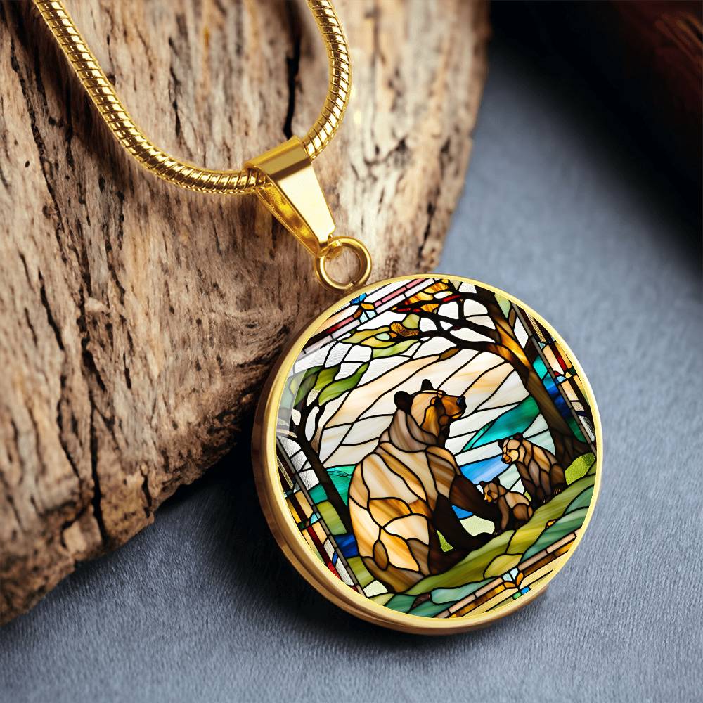 Mama Bear and Cub Stained Glass Personalized Pendant Necklace Gift For Mom Grandma Jewelry Momma Bear Baby Shower Gifts For Birthday