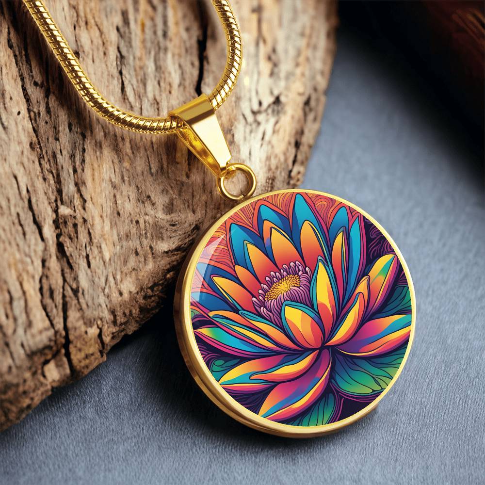 Water Lily Necklace July Birth Month Flower Jewelry Plant Lover Gift Engraved Gold Floral Pendant Valentines & Mothers Day Nature Lover Gift