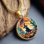 Halloween Witch Broomstick Necklace, Personalized Day of the Dead Jewelry Spooky Season Ghost Charm Pendant October Birthday Gift Present