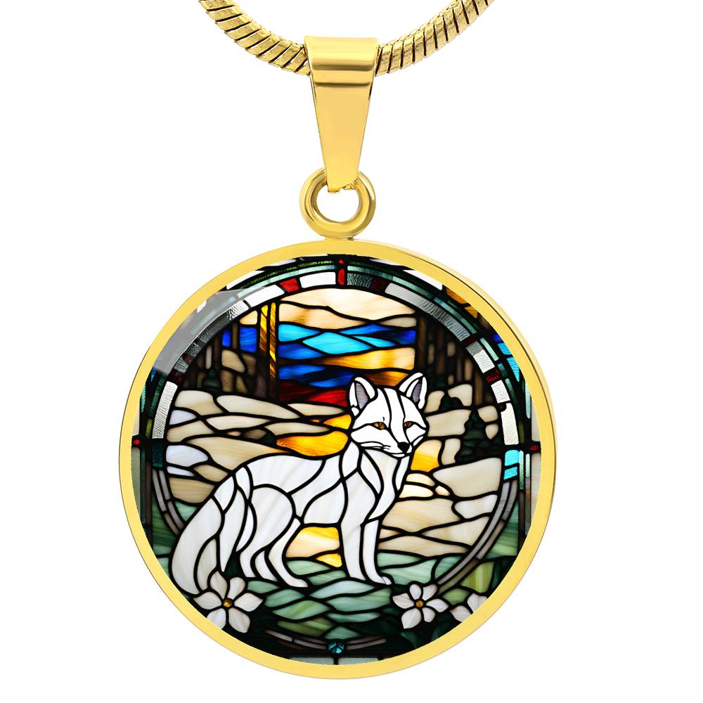 White Arctic Fox Engraved Celtic Native American Zodiac Animal Charm Pendant Personalized Necklace Protection Spirit Companion Jewelry Gift