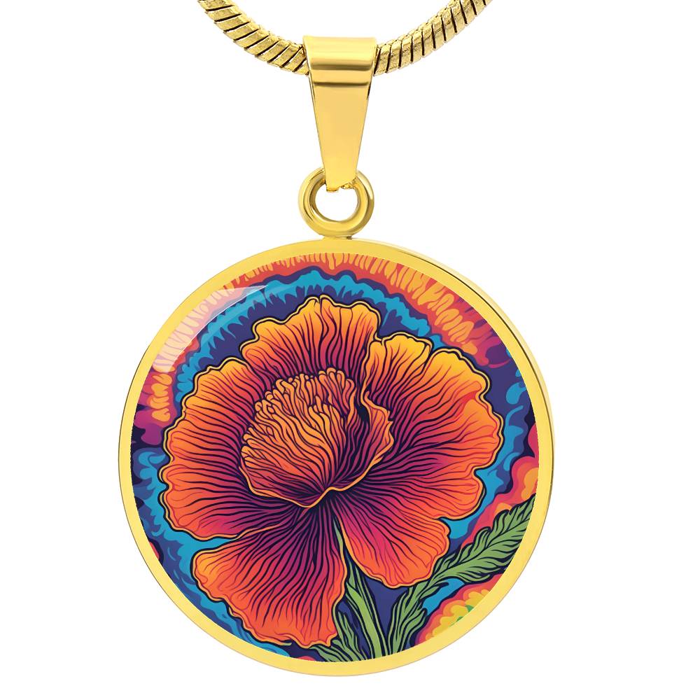 Birthflower Carnation Necklace, January Birth Flower Necklace, Flower Design Circle Pendant Mothers Day Necklace & Valentines Gifts For Her