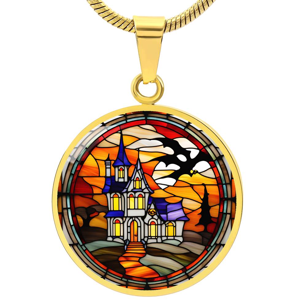 Halloween Haunted Home Necklace, Personalized Day of the Dead Jewelry Spooky Season Ghost Charm Pendant October Birthday Gift For Her or Him