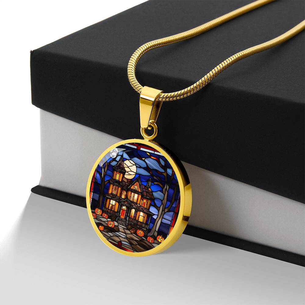 Halloween Haunted Home Necklace, Personalized Day of the Dead Jewelry Spooky Season Ghost Charm Pendant October Birthday Gift For Her or Him