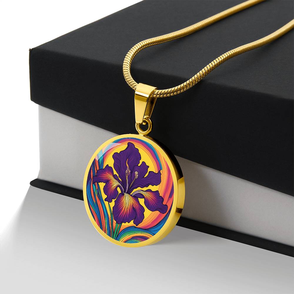 Iris Necklace, Birth Flower Necklace Silver, Birth Month Flower Necklace, Birth Flower Jewelry, February Birthday Gift, Engraved Necklace