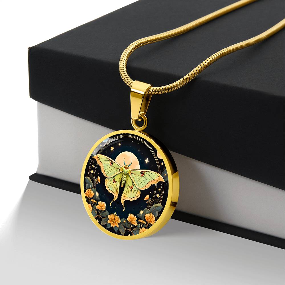 Luna moth pendant, Luna moth jewelry , Butterfly Celestial pendant, Lunar Cycle, Cottagecore insect jewelry, Metaphysical actias luna Chain