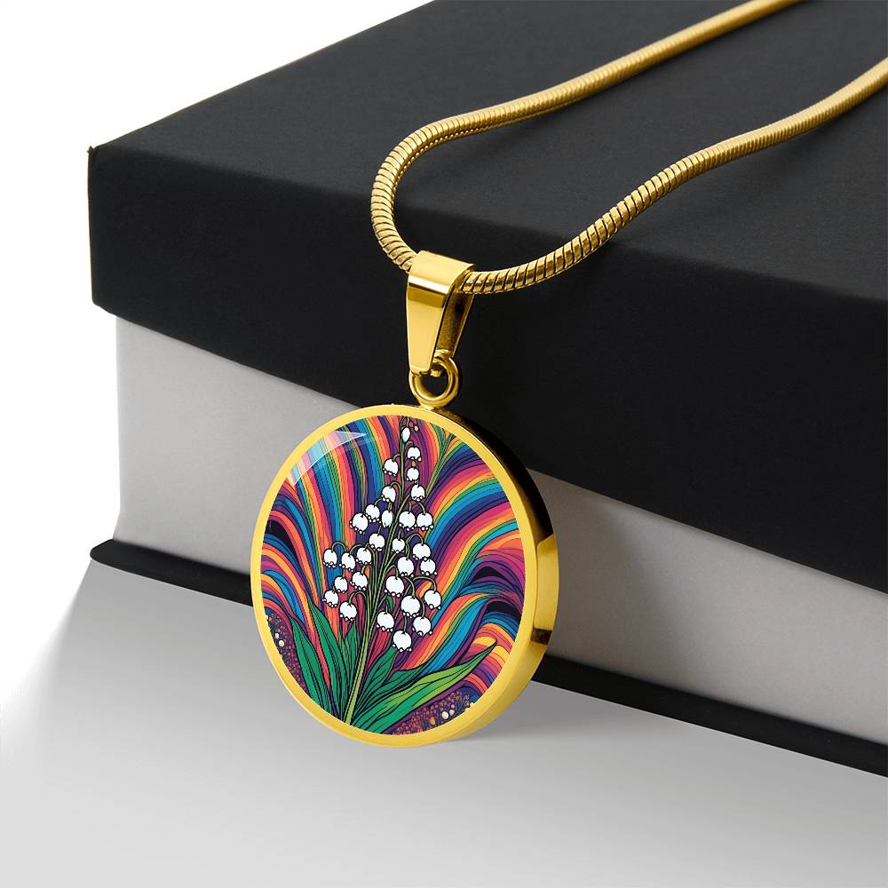 Lily of the Valley, May Birth Month Flower Pendant Necklace Gift, Floral Trippy Art, Daisies Vintage rave birth flower, Groovy Boho Hippie