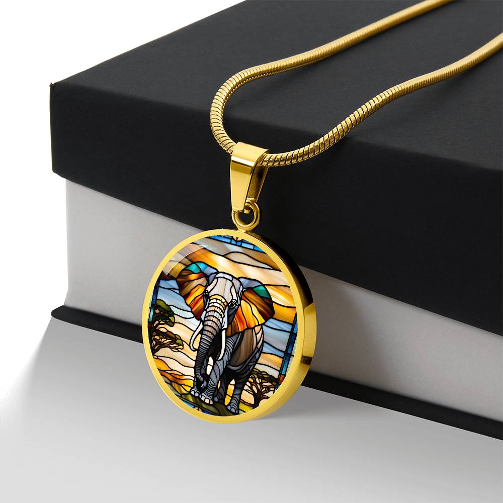 Elephant Faux Stained Glass Personalized Pendant Necklace Gift For Exotic Animal Lover Jewelry For Birthday Gift For Daughter Christmas Gift