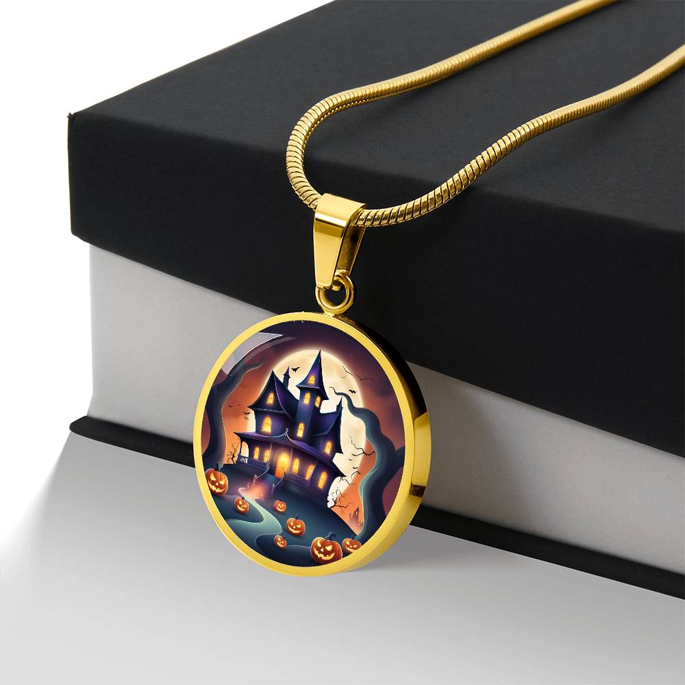 Halloween Haunted Home Necklace, Personalized Day of the Dead Jewelry Spooky Season Ghost Charm Pendant October Birthday Gift For Her or Him